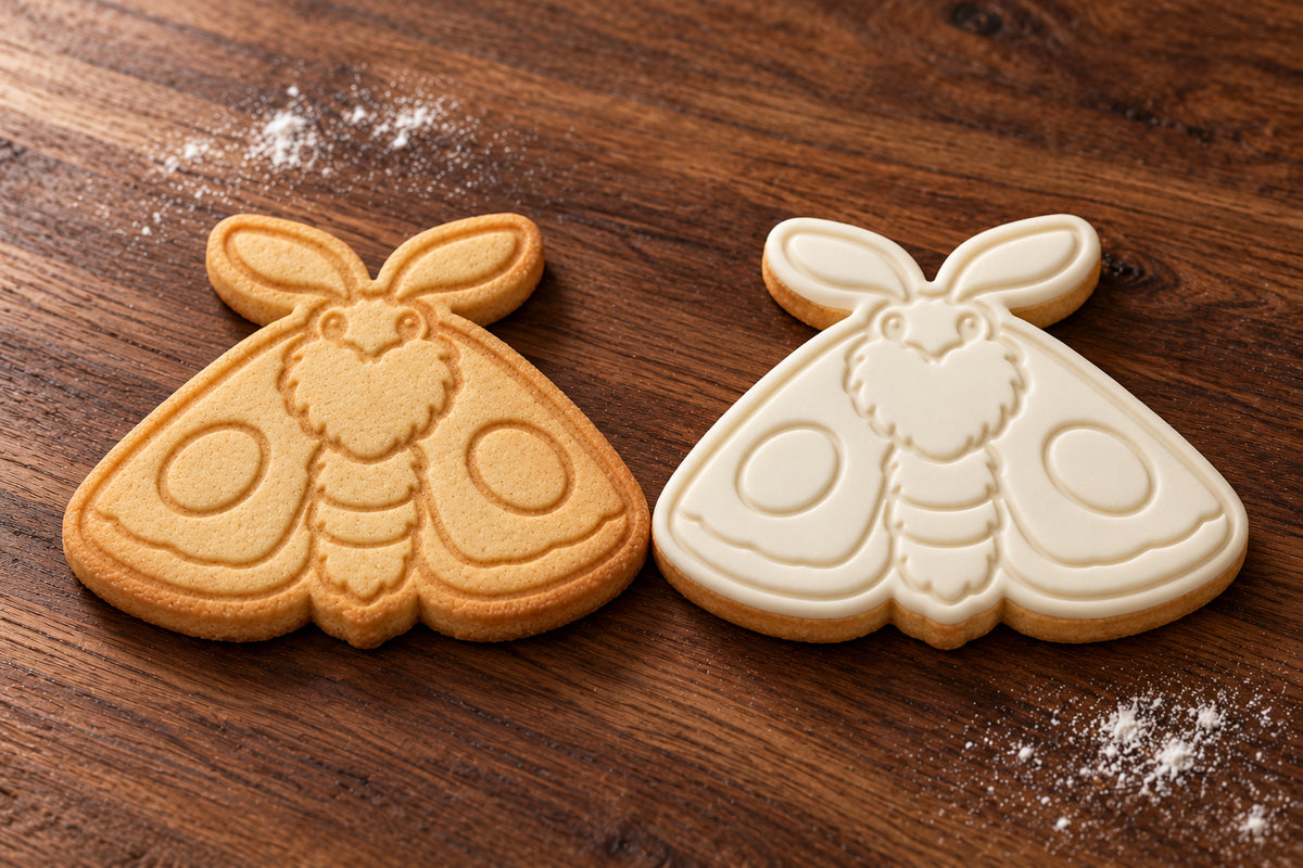 Moth plain and white fondant cookie examples