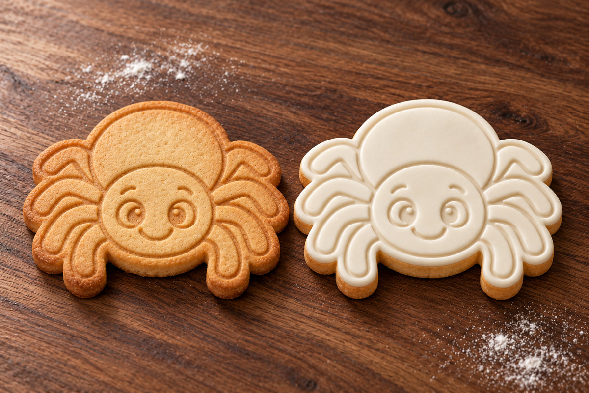 Spider plain and white fondant cookie examples