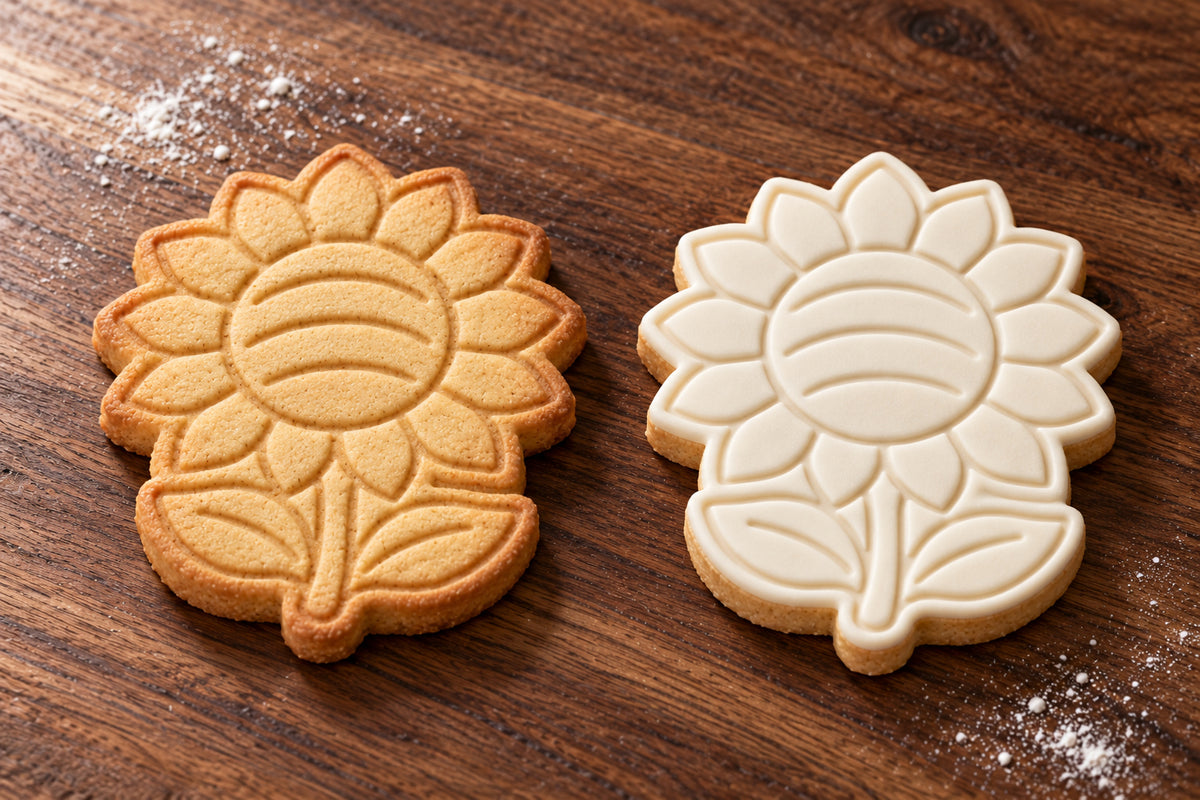 Sunflower plain and white fondant cookie examples