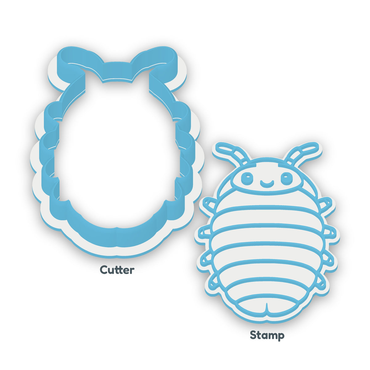 Woodlouse (Slater) separate cookie cutter and matching embosser