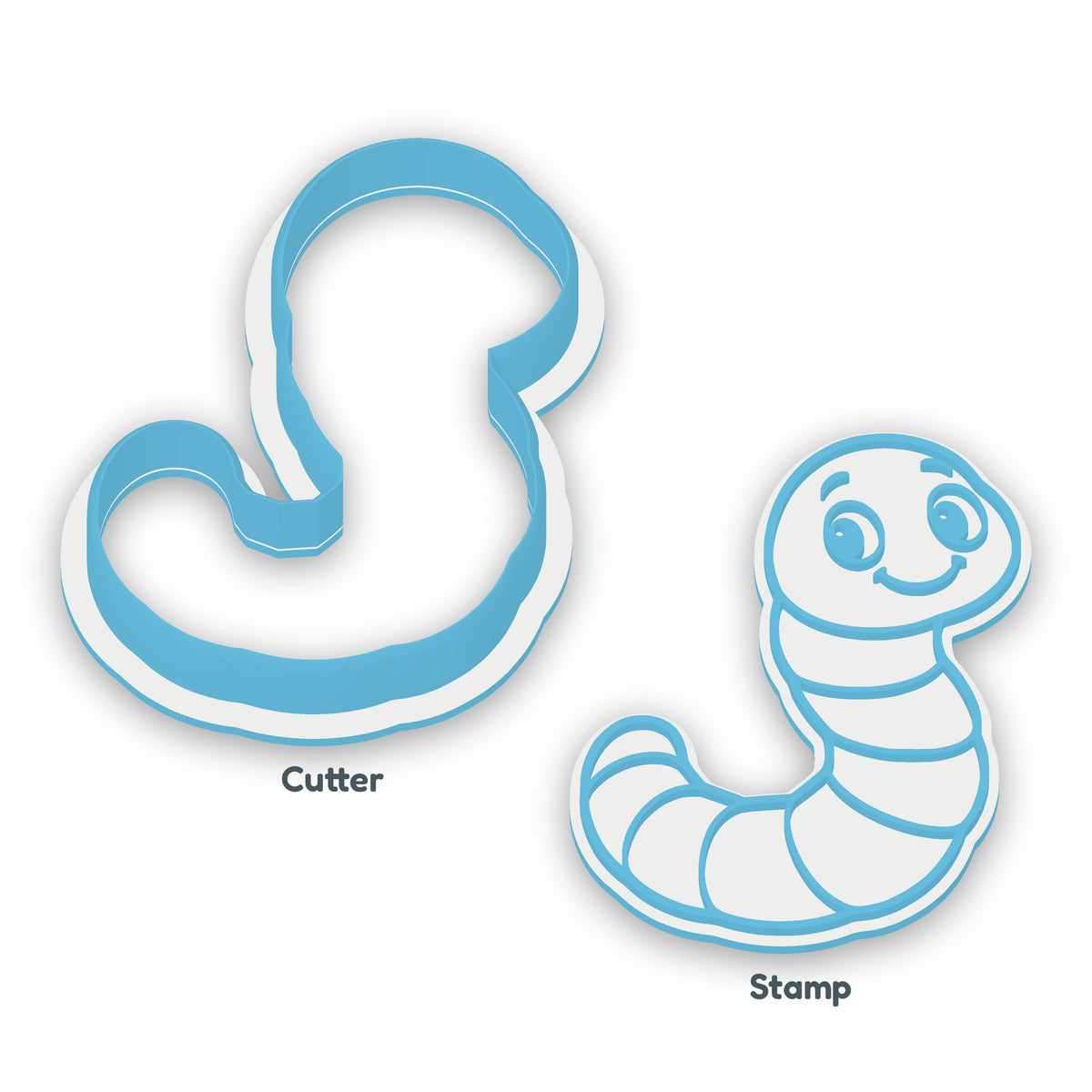 Worm separate cookie cutter and matching embosser