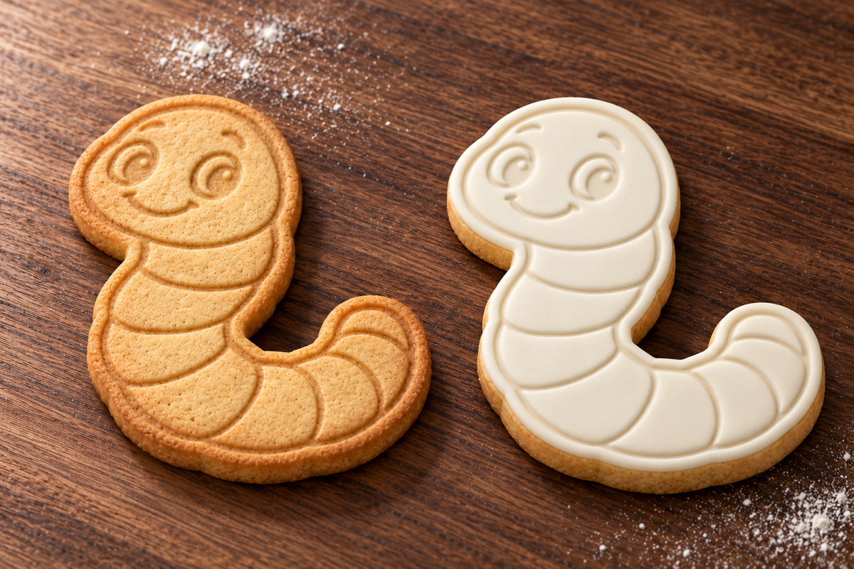 Worm plain and white fondant cookie examples