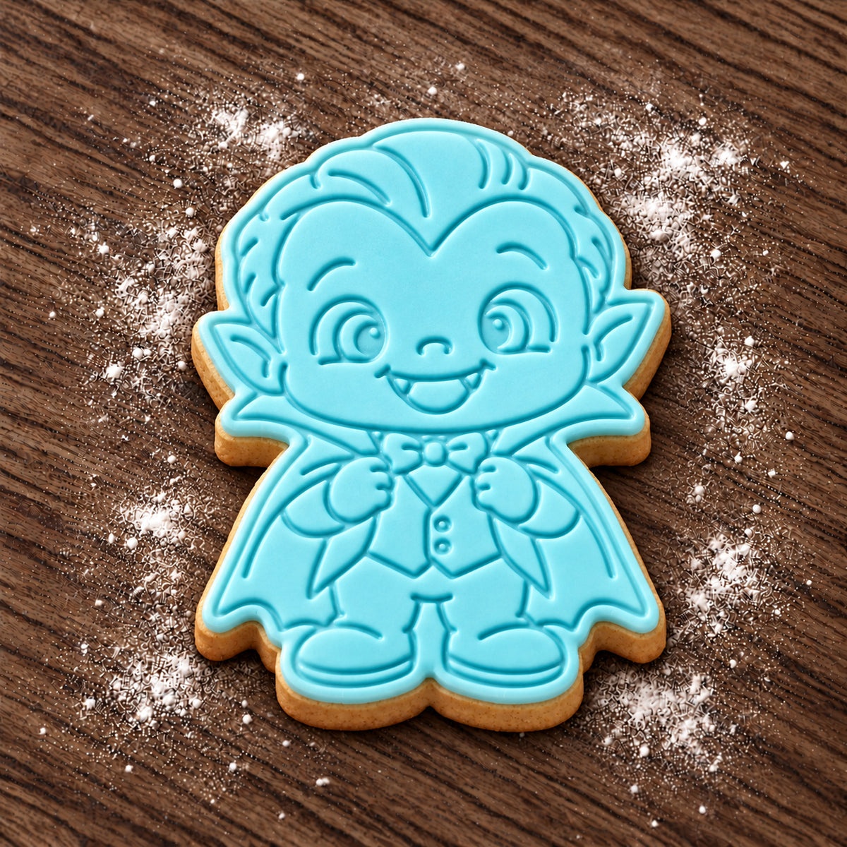 Baby Vampire decorated fondant cookie