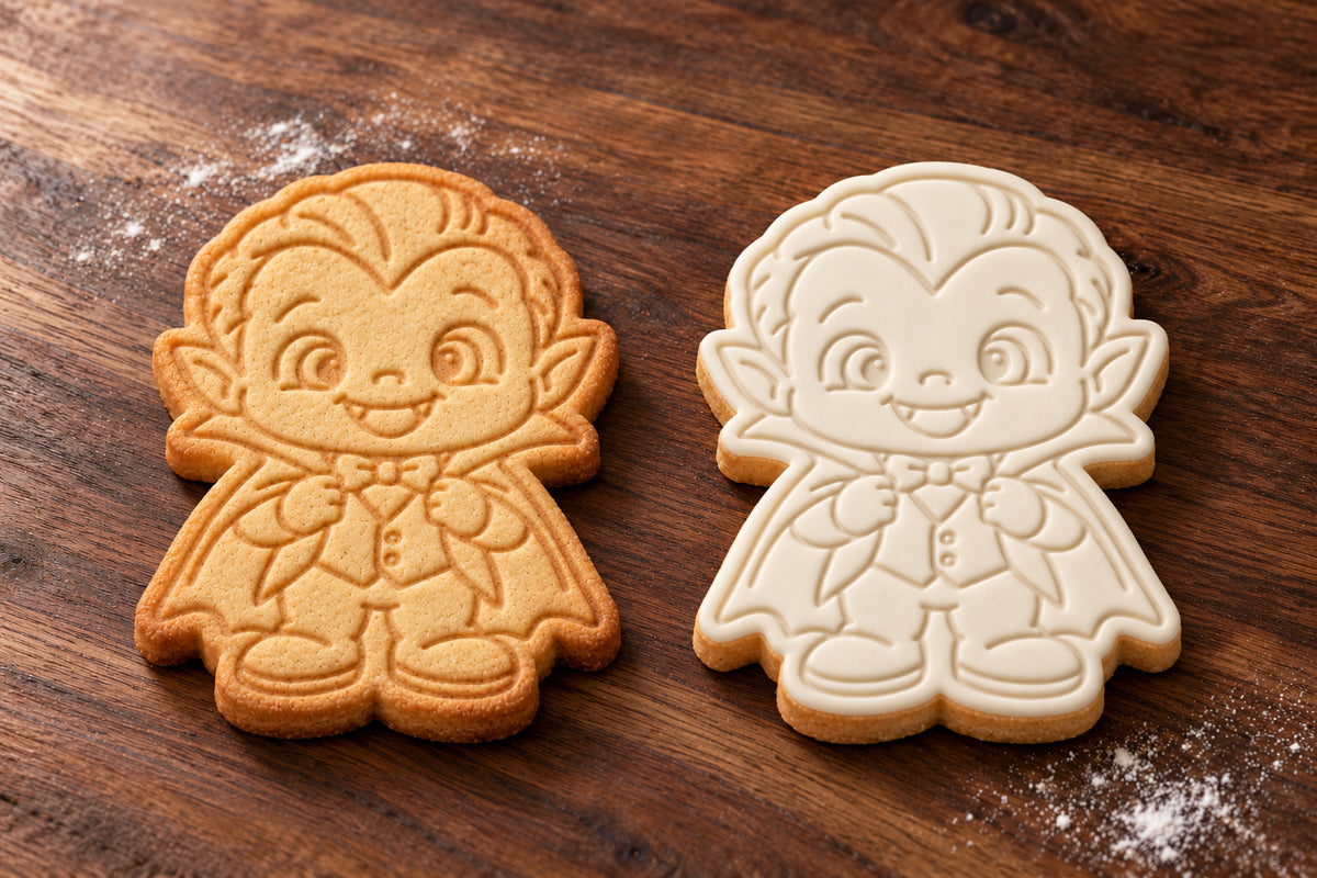 Baby Vampire plain and white fondant cookie examples