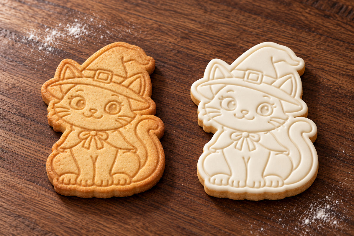 Black Cat plain and white fondant cookie examples