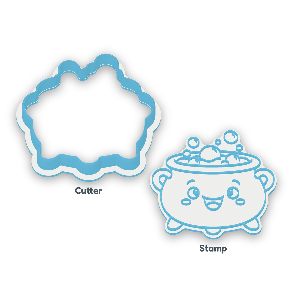 Cauldron separate cookie cutter and matching embosser