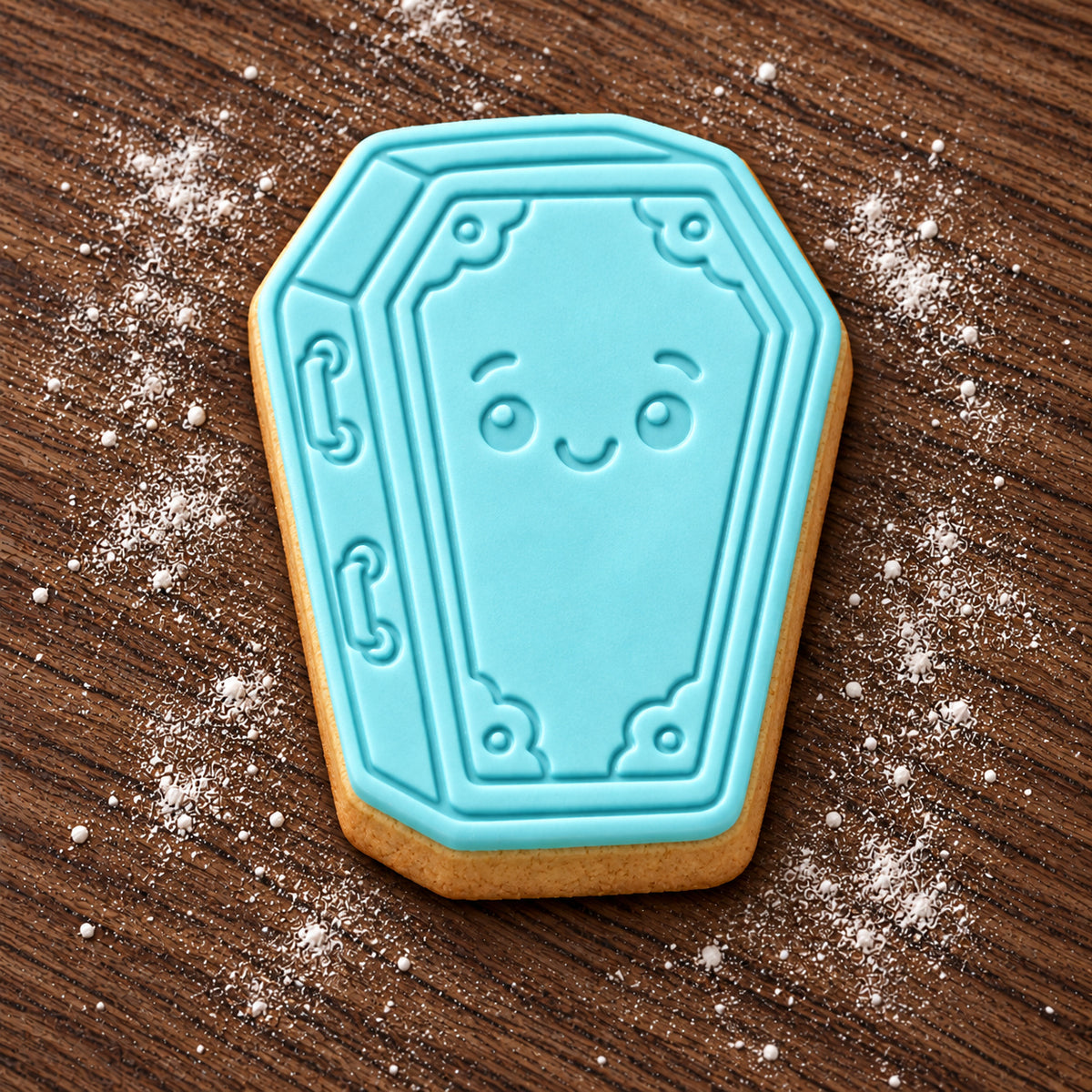 Coffin decorated fondant cookie