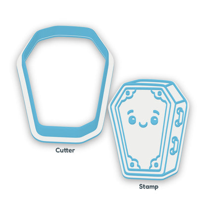 Coffin separate cookie cutter and matching embosser