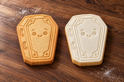 Coffin plain and white fondant cookie examples