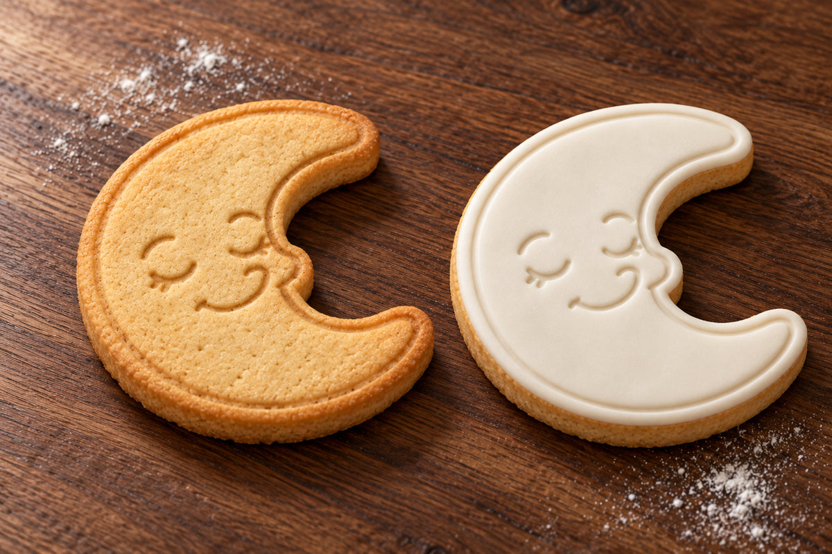 Crescent Moon plain and white fondant cookie examples