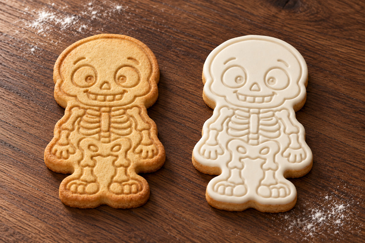 Cute Skeleton plain and white fondant cookie examples
