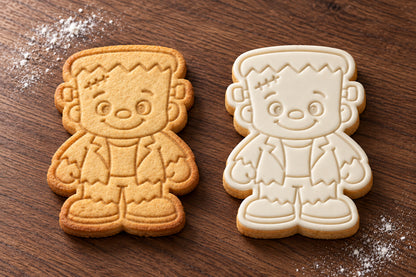 Frankenstein Style Monster plain and white fondant cookie examples