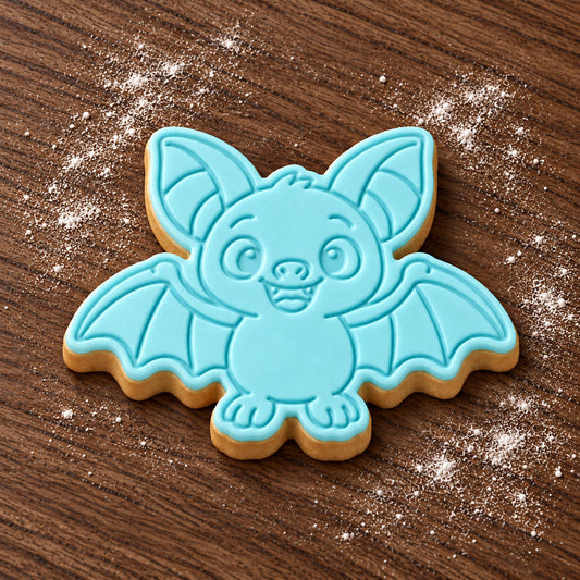 Friendly Bat decorated fondant cookie