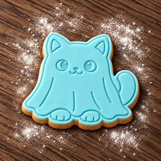 Ghost Cat decorated fondant cookie