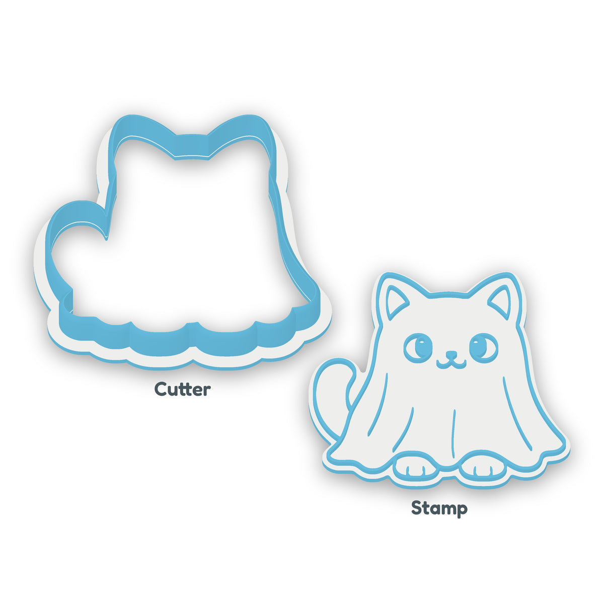 Ghost Cat separate cookie cutter and matching embosser