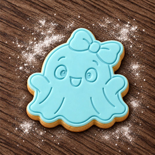 Ghost with Bow decorated fondant cookie