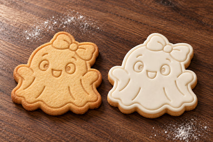 Ghost with Bow plain and white fondant cookie examples