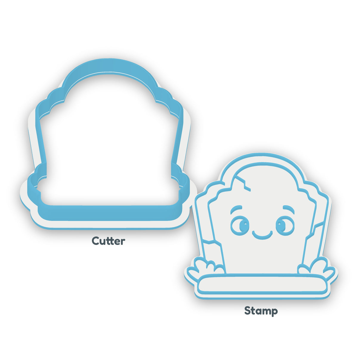 Gravestone separate cookie cutter and matching embosser