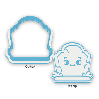 Gravestone separate cookie cutter and matching embosser