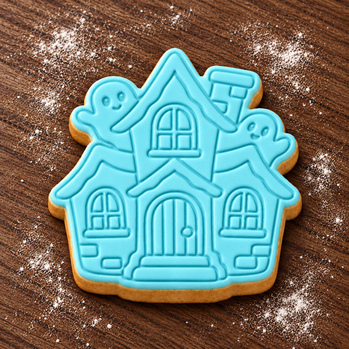 Haunted House decorated fondant cookie