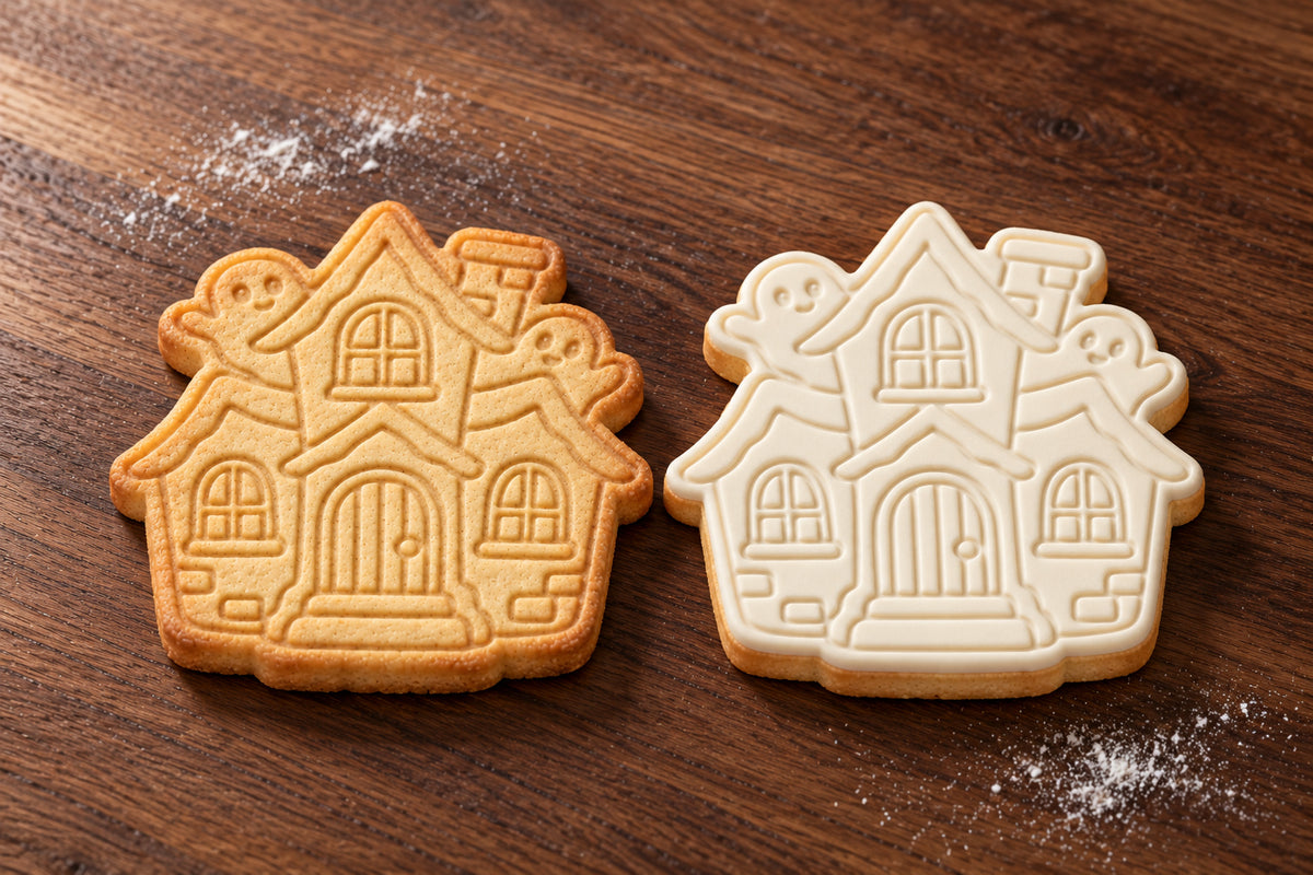 Haunted House plain and white fondant cookie examples