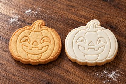 Jack-o'-Lantern plain and white fondant cookie examples