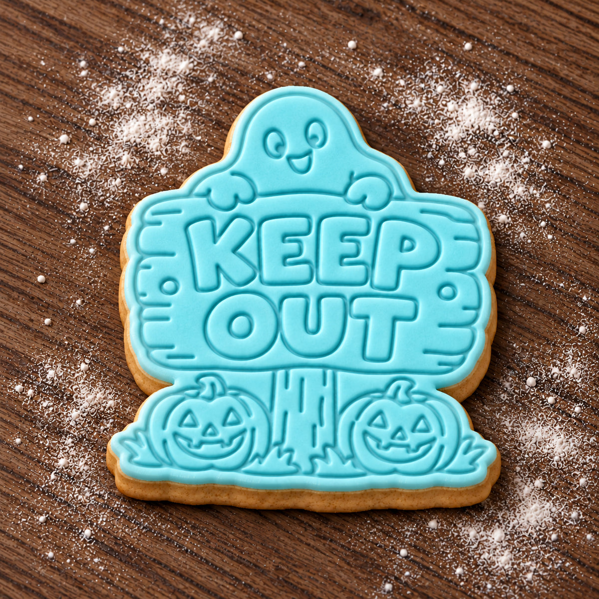 Keep Out Sign decorated fondant cookie