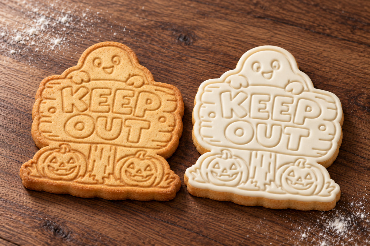 Keep Out Sign plain and white fondant cookie examples