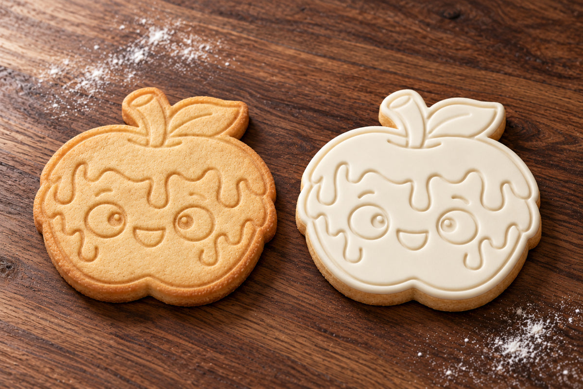 Poison Apple plain and white fondant cookie examples