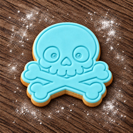 Skull and Crossbones decorated fondant cookie