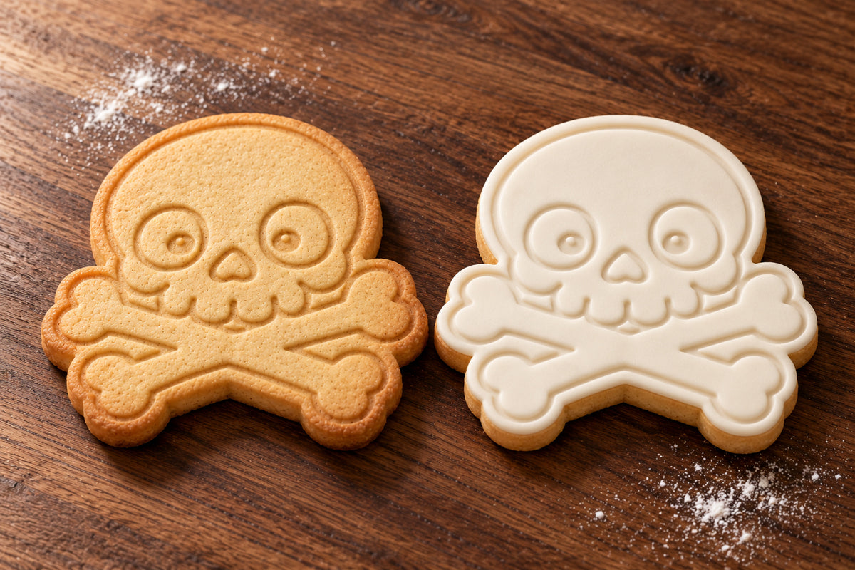 Skull and Crossbones plain and white fondant cookie examples
