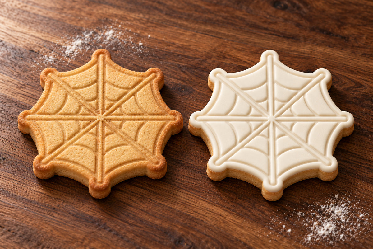 Spiderweb plain and white fondant cookie examples