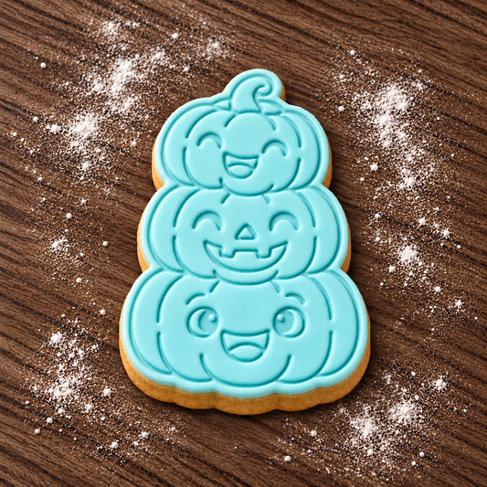 Stacked Pumpkins decorated fondant cookie