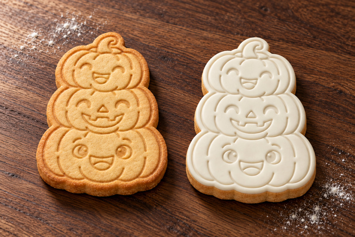 Stacked Pumpkins plain and white fondant cookie examples