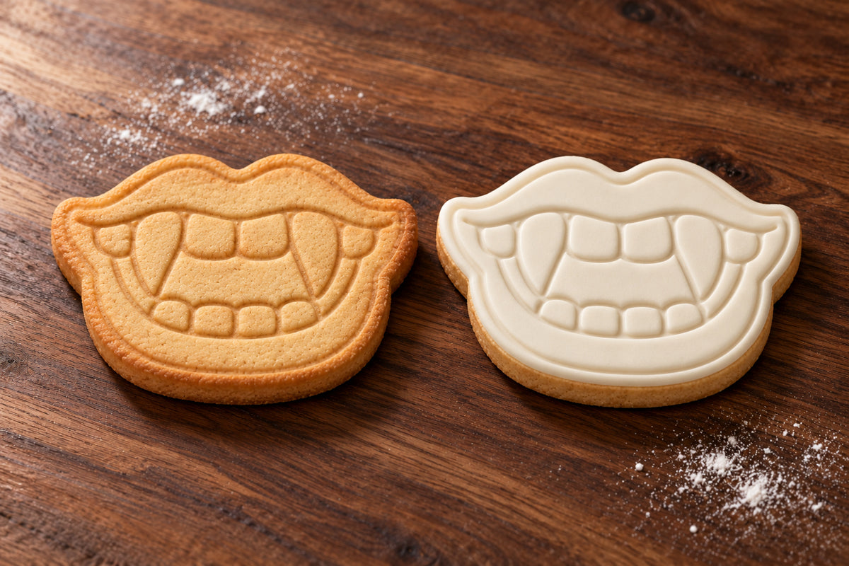 Vampire Fangs plain and white fondant cookie examples