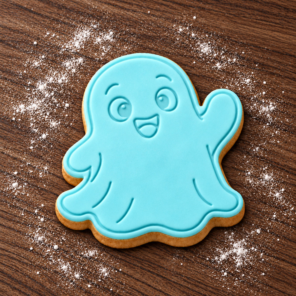 Waving Ghost decorated fondant cookie