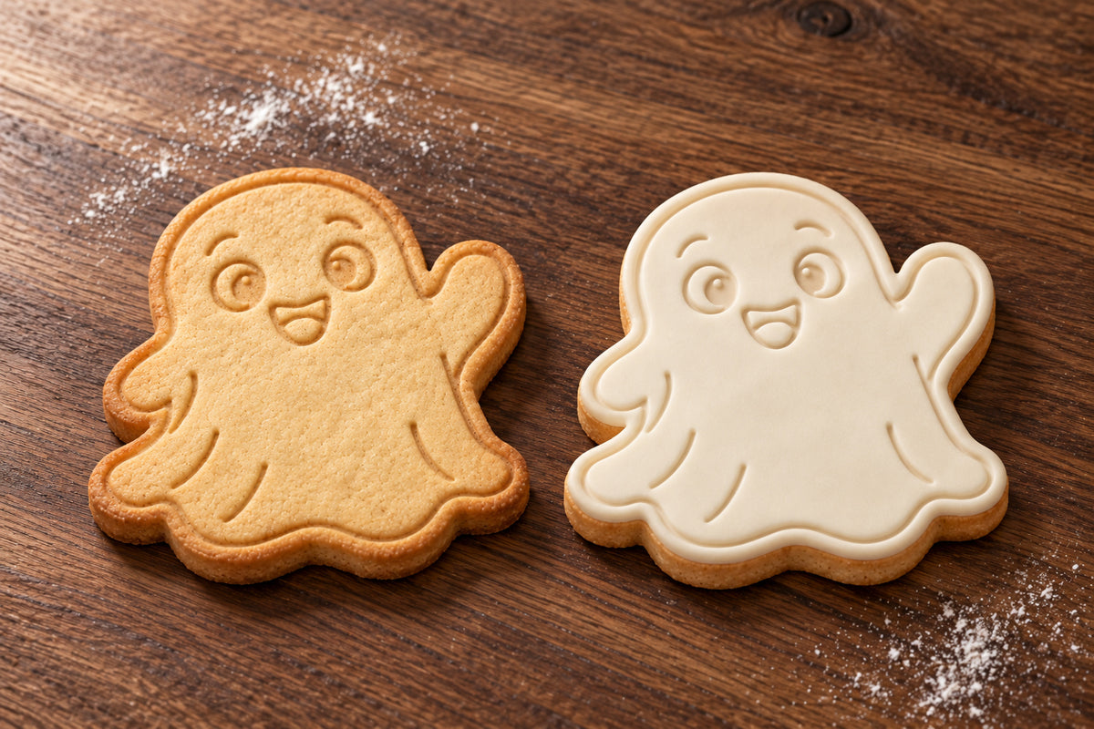 Waving Ghost plain and white fondant cookie examples