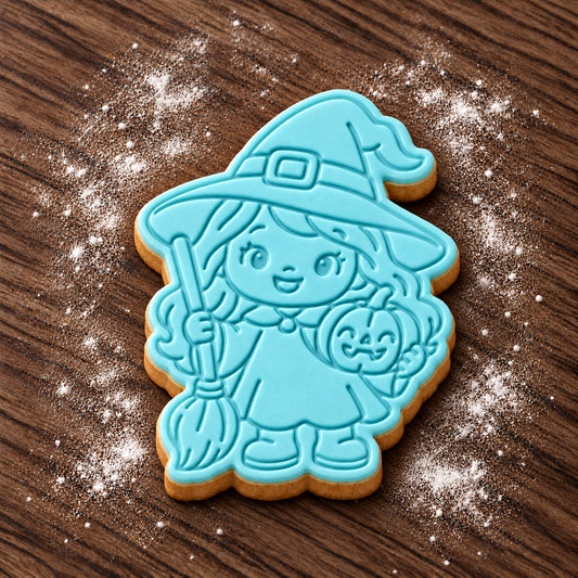 Witch decorated fondant cookie