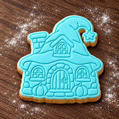 Witch's Cottage decorated fondant cookie