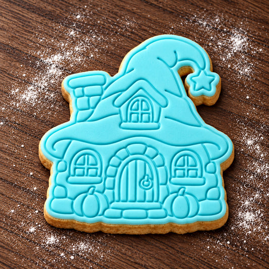 Witch's Cottage decorated fondant cookie