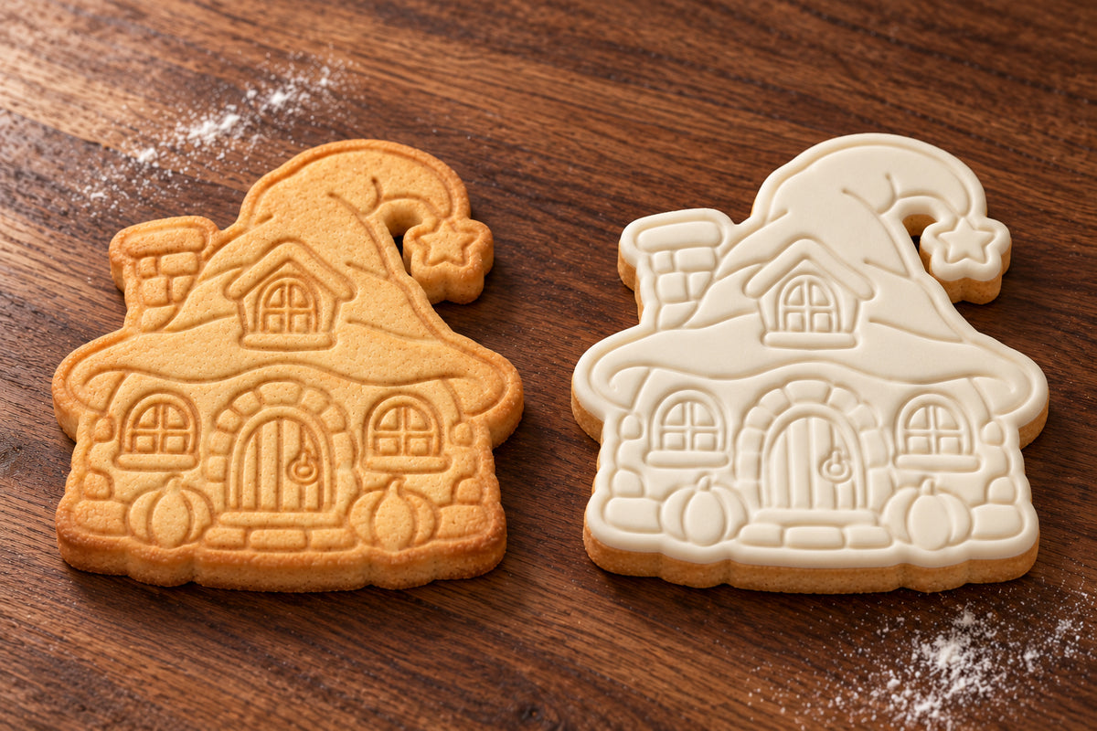 Witch's Cottage plain and white fondant cookie examples