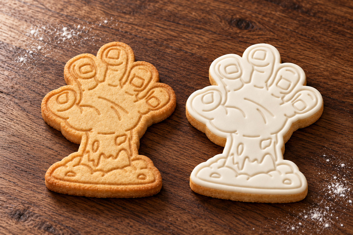 Zombie Hand plain and white fondant cookie examples