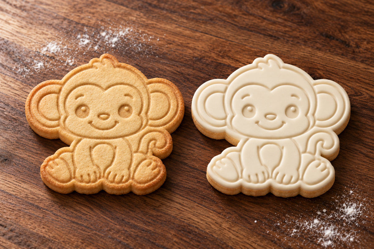 Baby Monkey plain and white fondant cookie examples