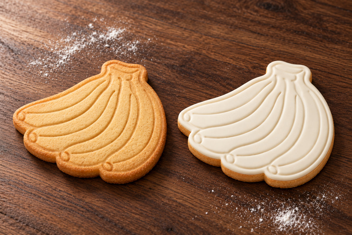 Banana Bunch plain and white fondant cookie examples