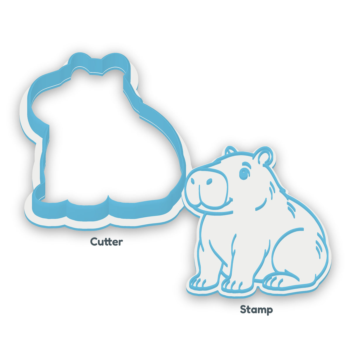 Capybara separate cookie cutter and matching embosser