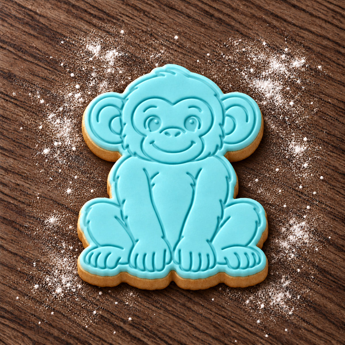 Chimpanzee decorated fondant cookie
