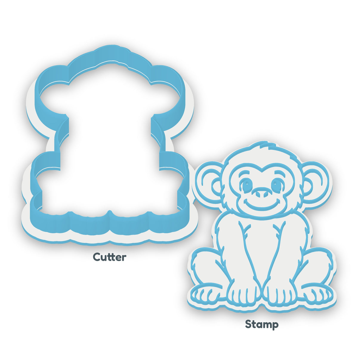 Chimpanzee separate cookie cutter and matching embosser