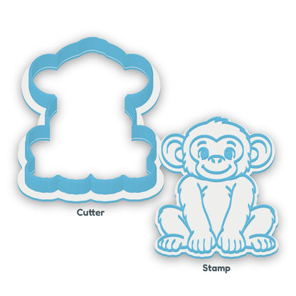 Chimpanzee separate cookie cutter and matching embosser