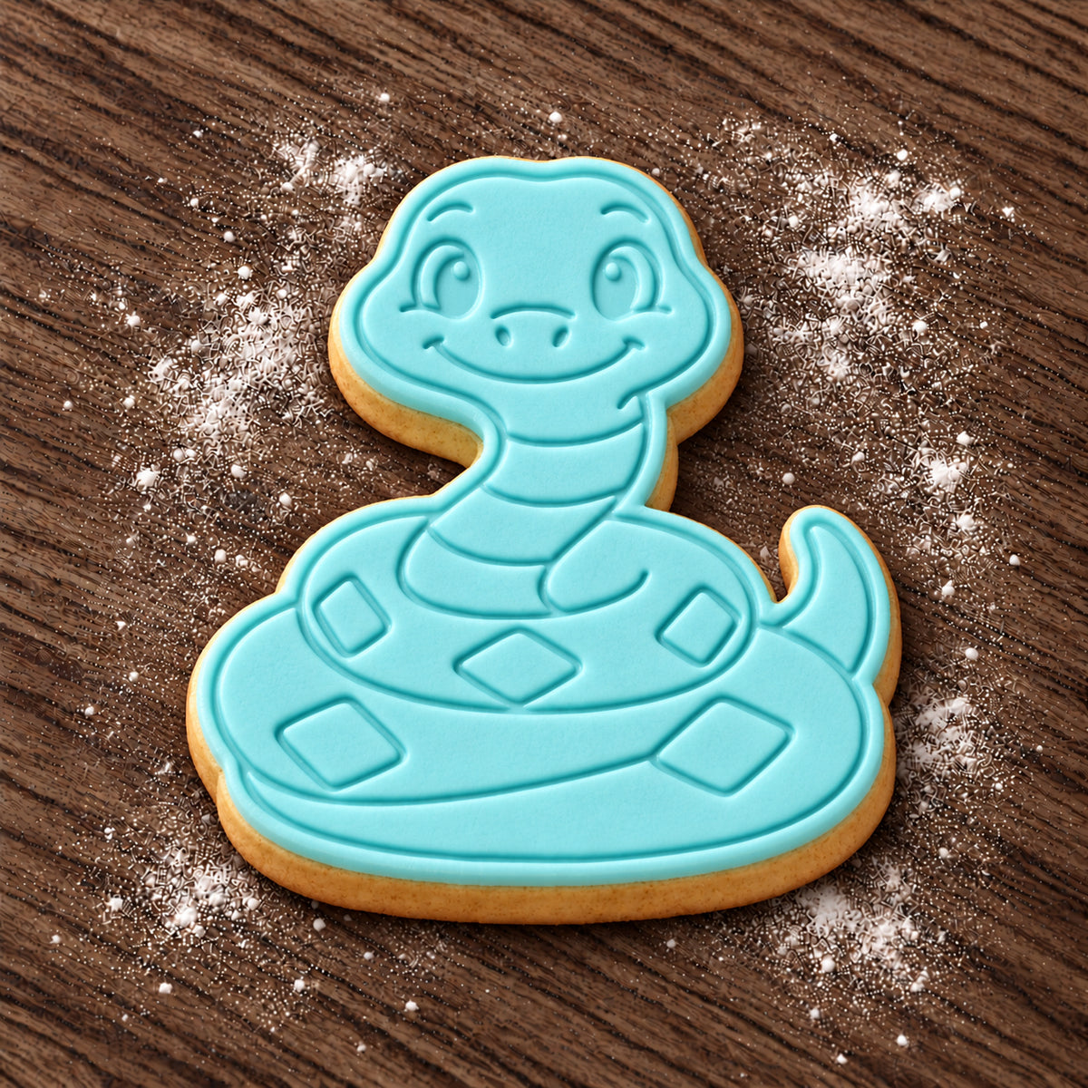 Coiled Snake decorated fondant cookie