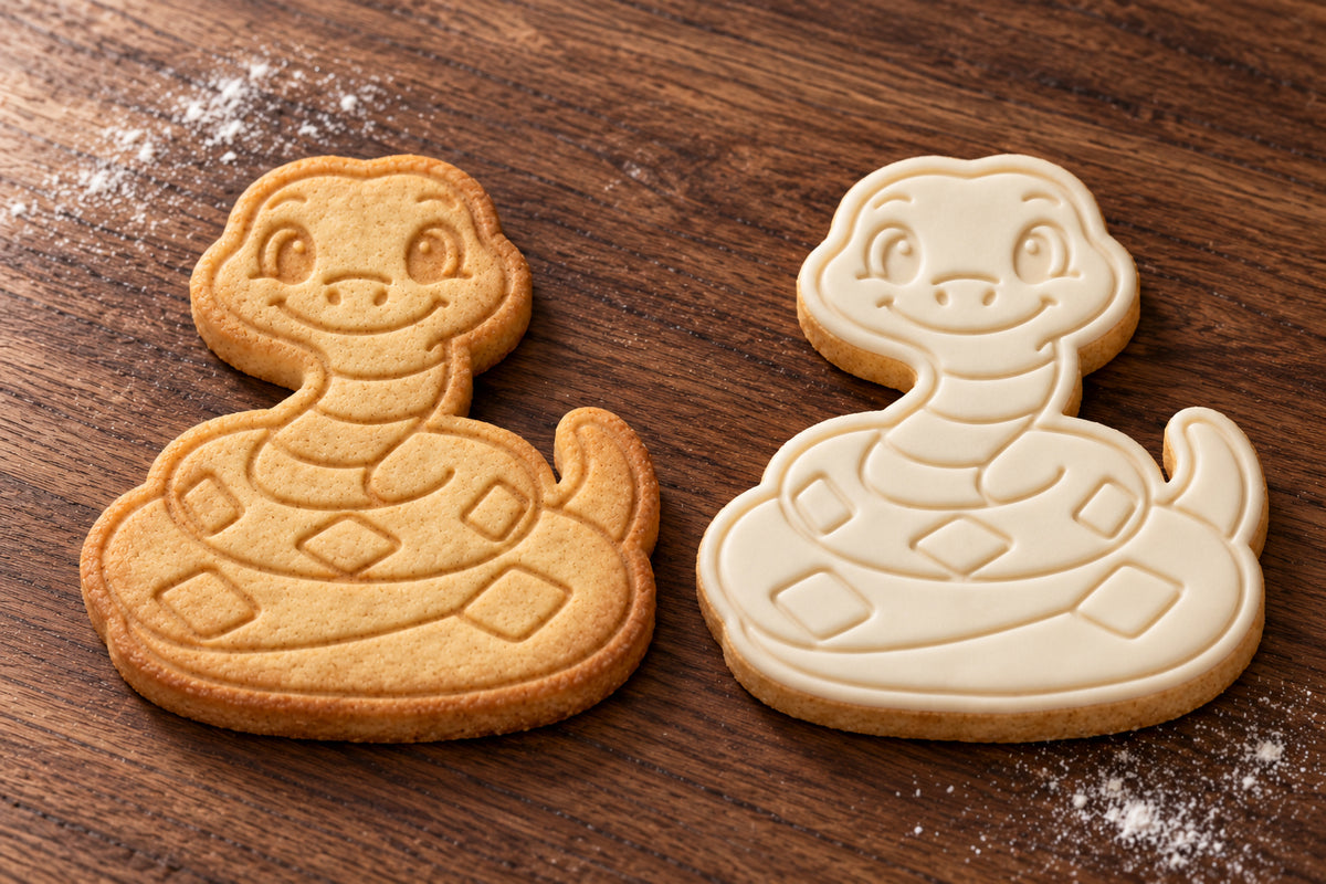 Coiled Snake plain and white fondant cookie examples